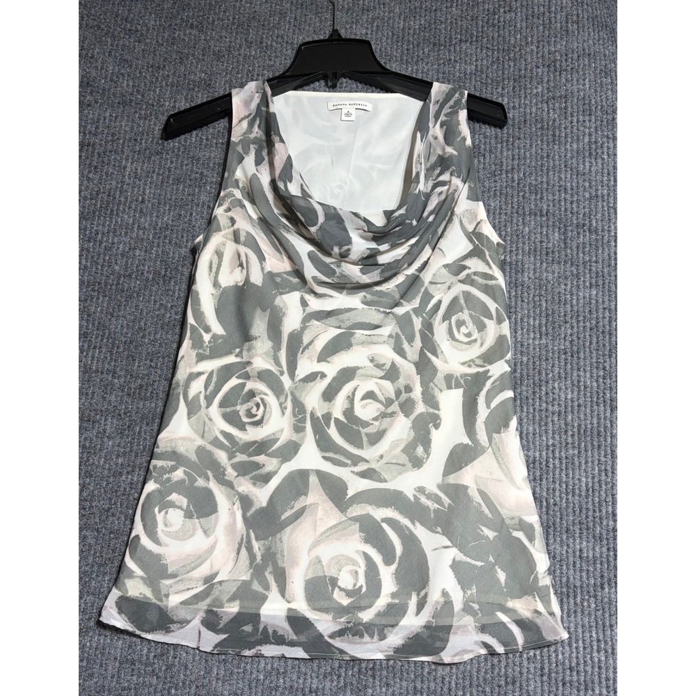 Banana Republic Womens Cowl Neck Sleeveless Blouse Gray Floral Rose Print Size 4